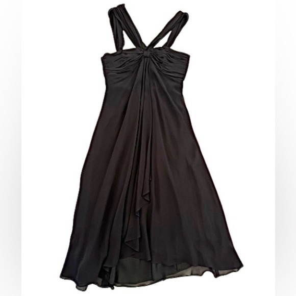 "Maggy London 100% Silk Halter Ruffle Midi Knee Length Dress Black,Size 8 - Picture 2 of 10